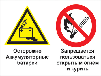 Кз 33 осторожно - аккумуляторные батареи. запрещается пользоваться открытым огнем и курить. (пластик, 600х400 мм) - Знаки безопасности - Комбинированные знаки безопасности - Магазин Охраны Труда fullBUILD