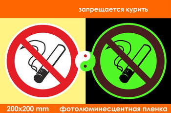P01 запрещается курить (фотолюминесцентная пленка, 200х200 мм) - Знаки безопасности - Фотолюминесцентные знаки - Магазин Охраны Труда fullBUILD